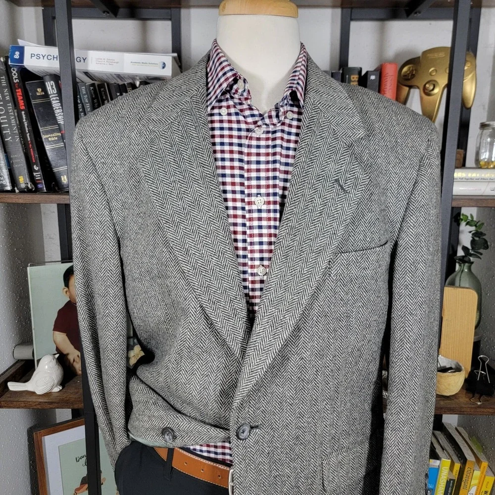 John Alexander Hartmarx Men's Tweed Sport Coat Blazer Two Button Herringbone 42R